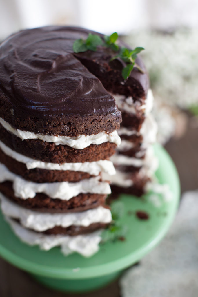 Sliced Mint Chocolate Layer Cake