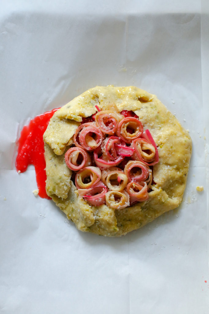 Rhubarb Roses on Strawberry Pistachio Galette