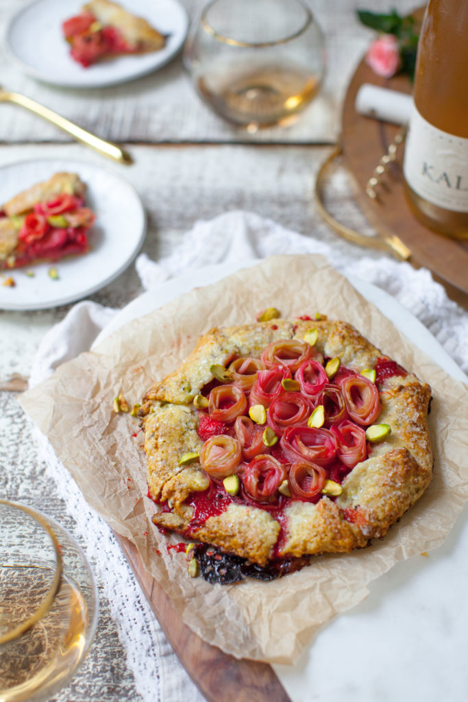 Rhubarb Rose Strawberry Pistachio Galettes are extra special when served with a bottle of Kale Wines Rutherford Rosé.