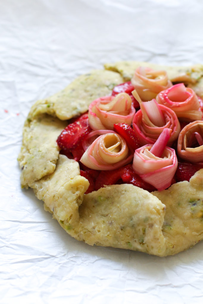 Rhubarb Roses on Strawberry Galette