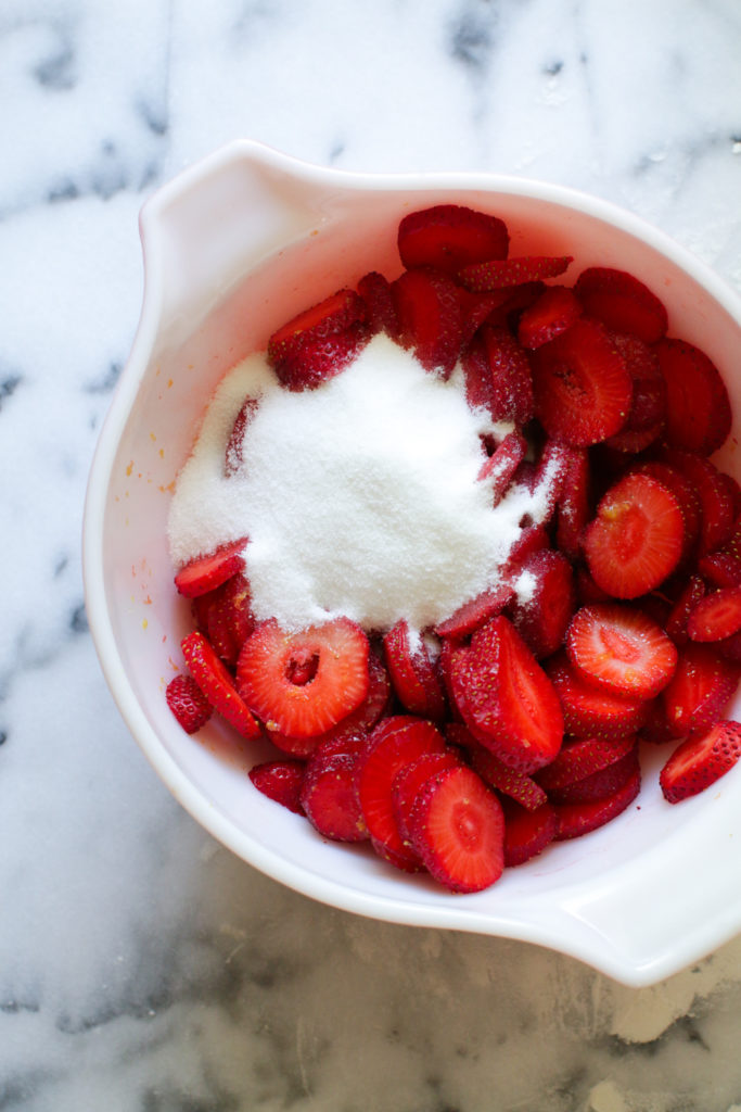 sliced strawberries for strawberry galette filling