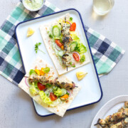 Feta Brined Chicken Skewers with Herby Feta Sauce by Baking The Goods.