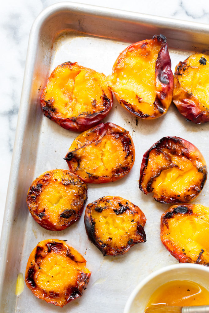 Grilled nectarines fresh off the grill.