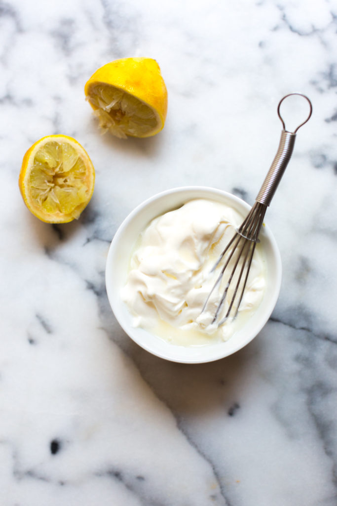 Whisk the crème fraîche with fresh squeezed lemon to add brightness.