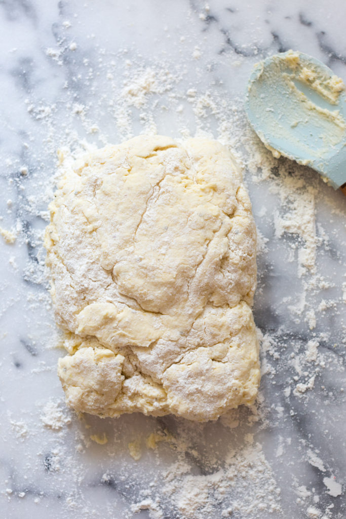 The shortcake dough should be shaggy and rough.
