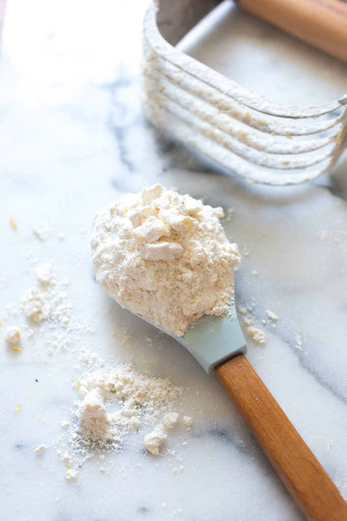 A pastry blender is used to cut in butter.