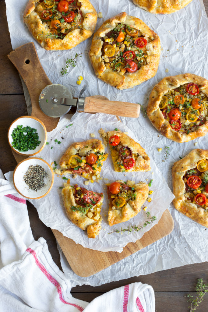 Sliced Tomato & Corn Galettes with Cheddar Crust