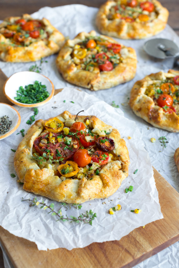 Summery Tomato & Corn Galettes with Cheddar Crust