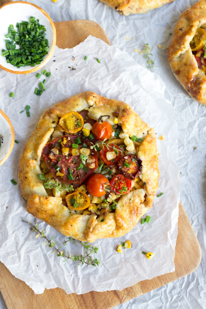 Heirloom Tomato & Grilled Corn Galettes with Cheddar Crust