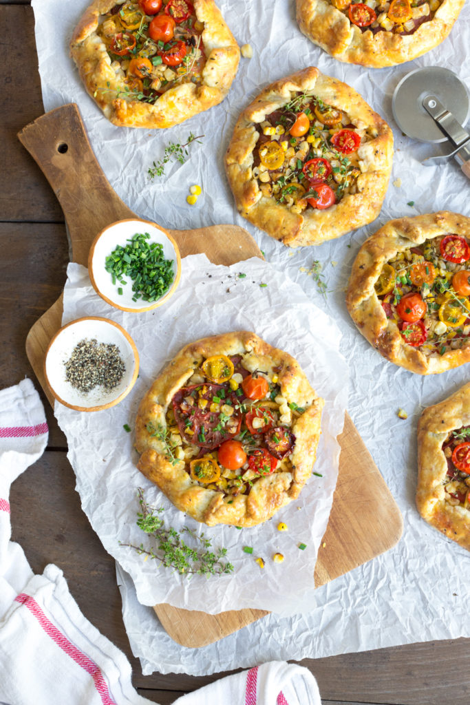 6 Heirloom Tomato & Grilled Corn Galettes with Cheddar Crust
