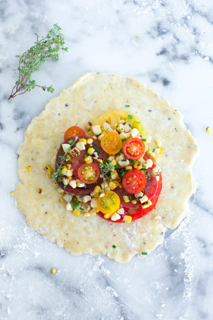 Heirloom Tomato & Grilled Corn Galette shaping