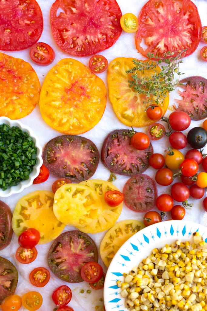 Heirloom Tomato & Grilled Corn Galettes with Cheddar Crust ingredients