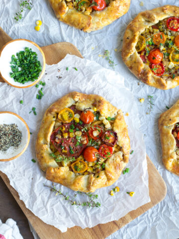 Heirloom Tomato & Grilled Corn Galettes with Cheddar Crust by Baking The Goods.