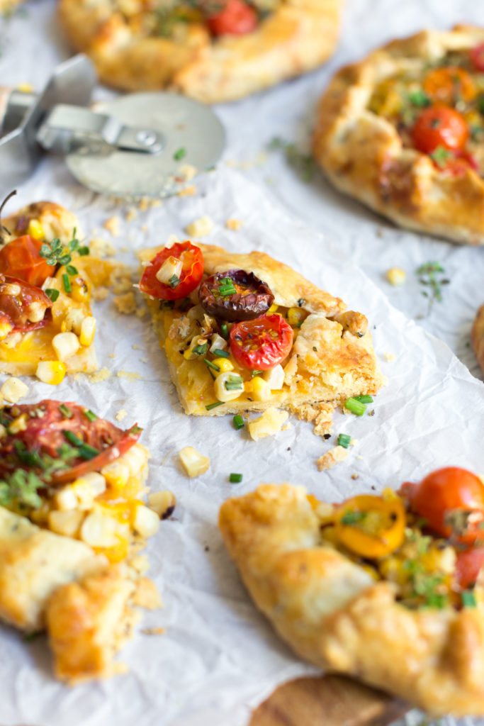 Sliced of Tomato & Corn Galettes with Cheddar Crust