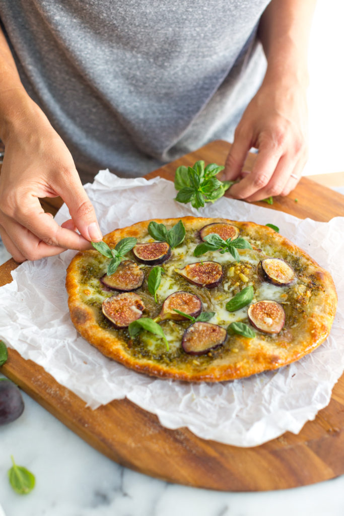 Fig and Pistachio Pesto Pizza add basil