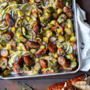 Sausage Apple & Fall Veggie Sheet Pan Dinner with Mustard Vinaigrette