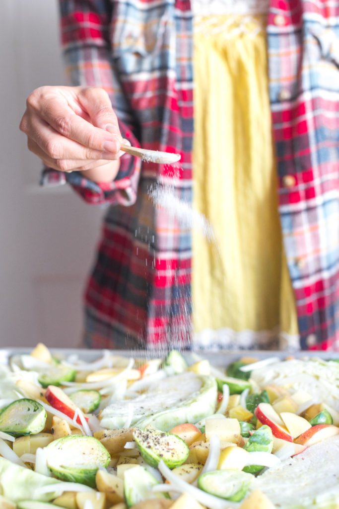 Sausage & Fall Veggie Sheet Pan Dinner salt