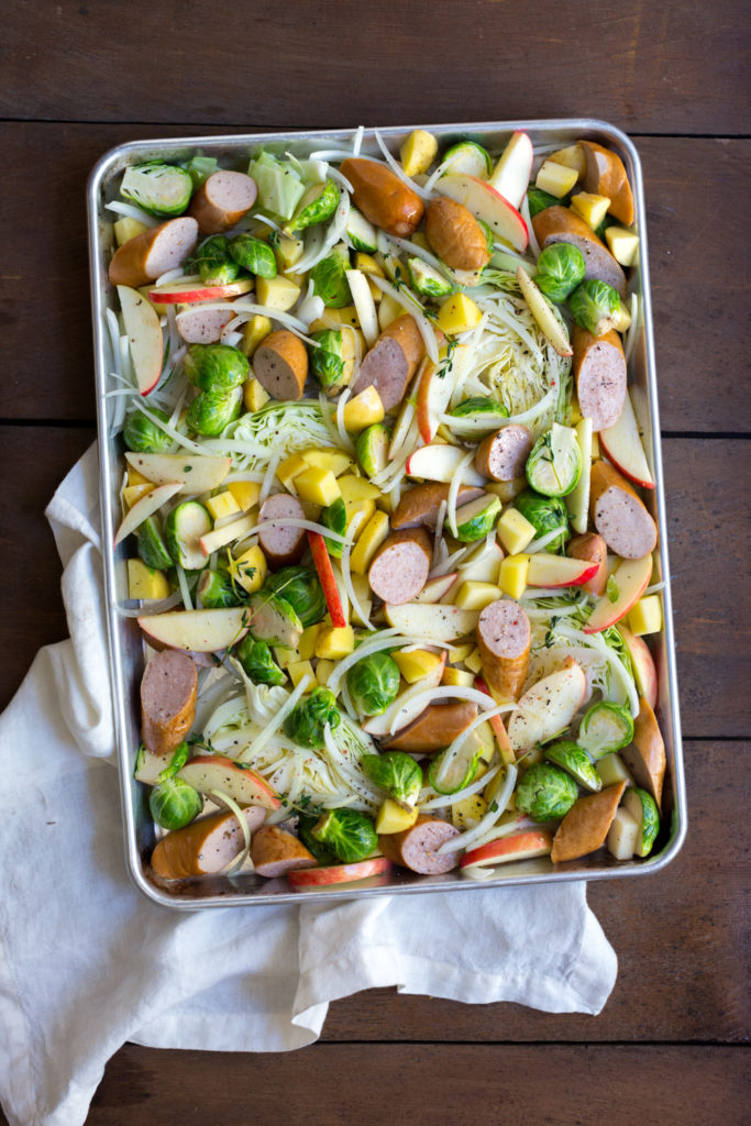 Sausage Apple & Fall Veggie Sheet Pan Meal pre-bake