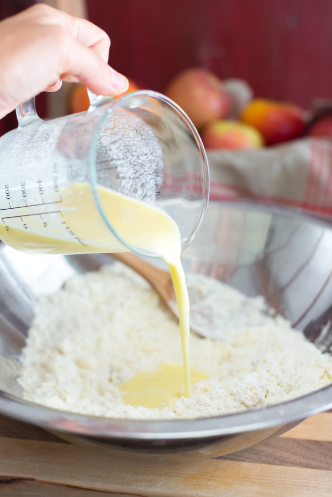 adding buttermilk to scone mix