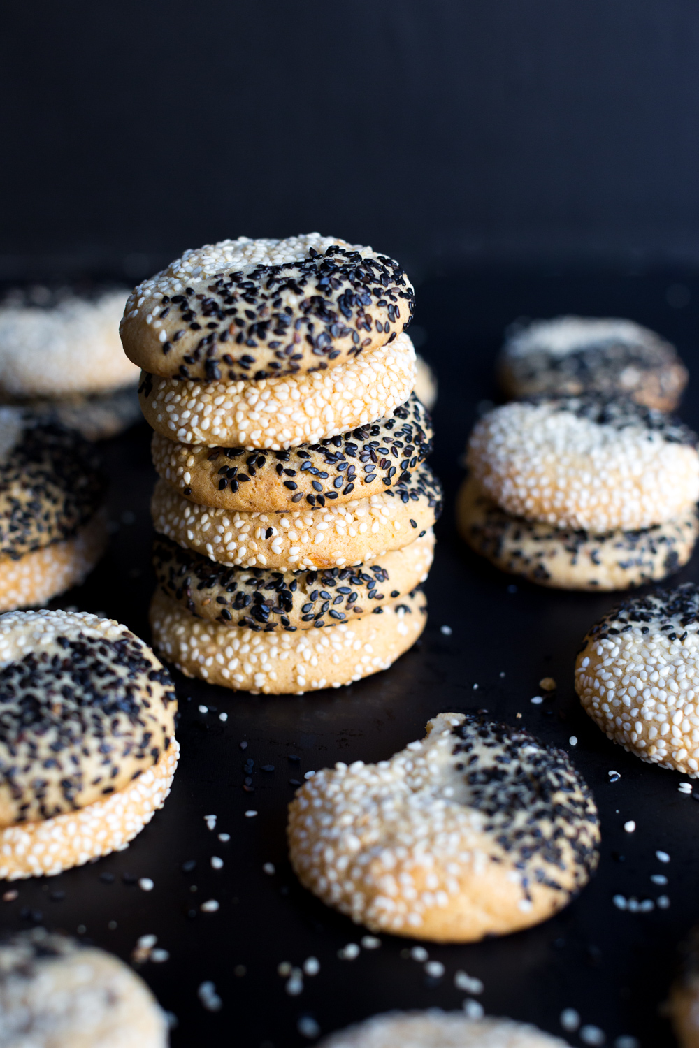 Black & White Tahini Cookies stacked