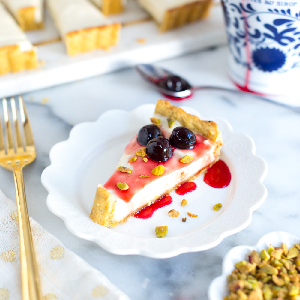 Ricotta & Amarena Cherry Tart with Pistachio Crust by Baking The Goods