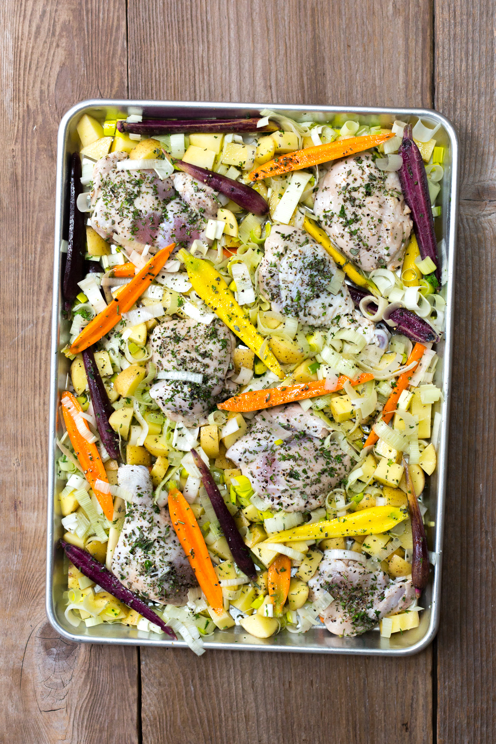 Apple Cider Brined Chicken with Roasted Veggies & Herbs- pre-bake.