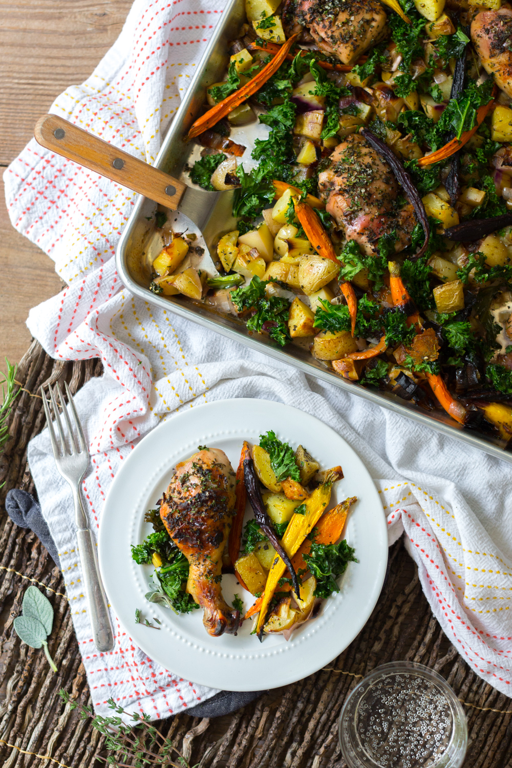 Apple Cider Brined Chicken with Roasted Veggies & Herbs plate.