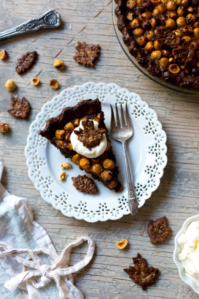 Chocolate Hazelnut Maple Bourbon Pie slice.