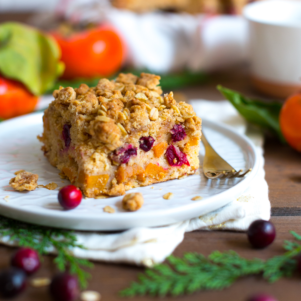 Persimmon Cranberry Oat Crumb Cake