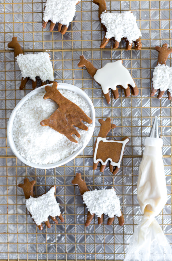 Decorating Gingerbread Coconut Llama Cookies with Royal Icing
