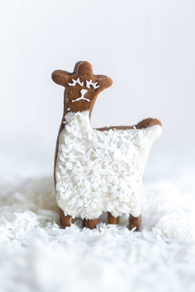 Gingerbread Coconut Llama Cookie close up