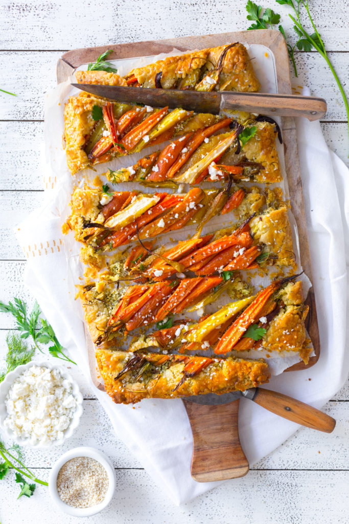 Roasted Carrot & Herby Feta Galette - sliced