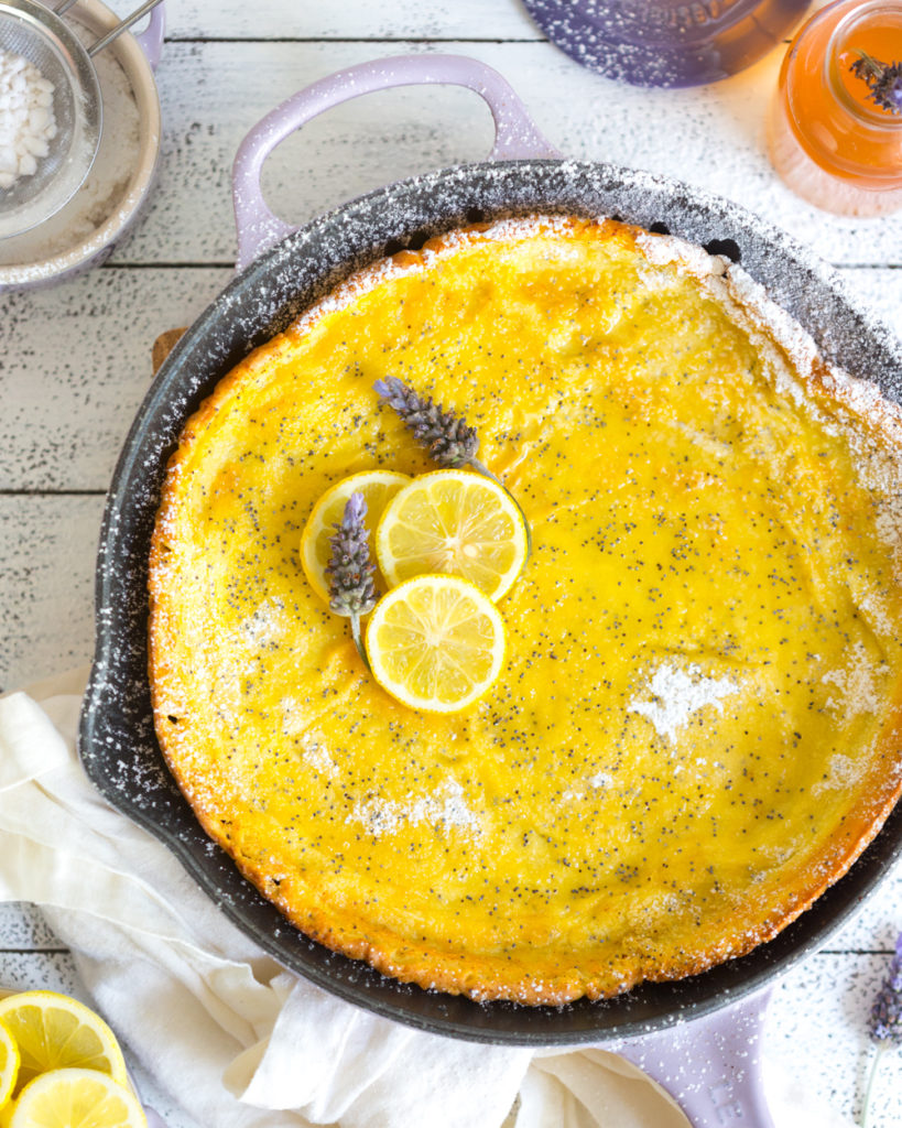 Lemon Poppy Seed German Pancake with Lavender Syrup - puffy