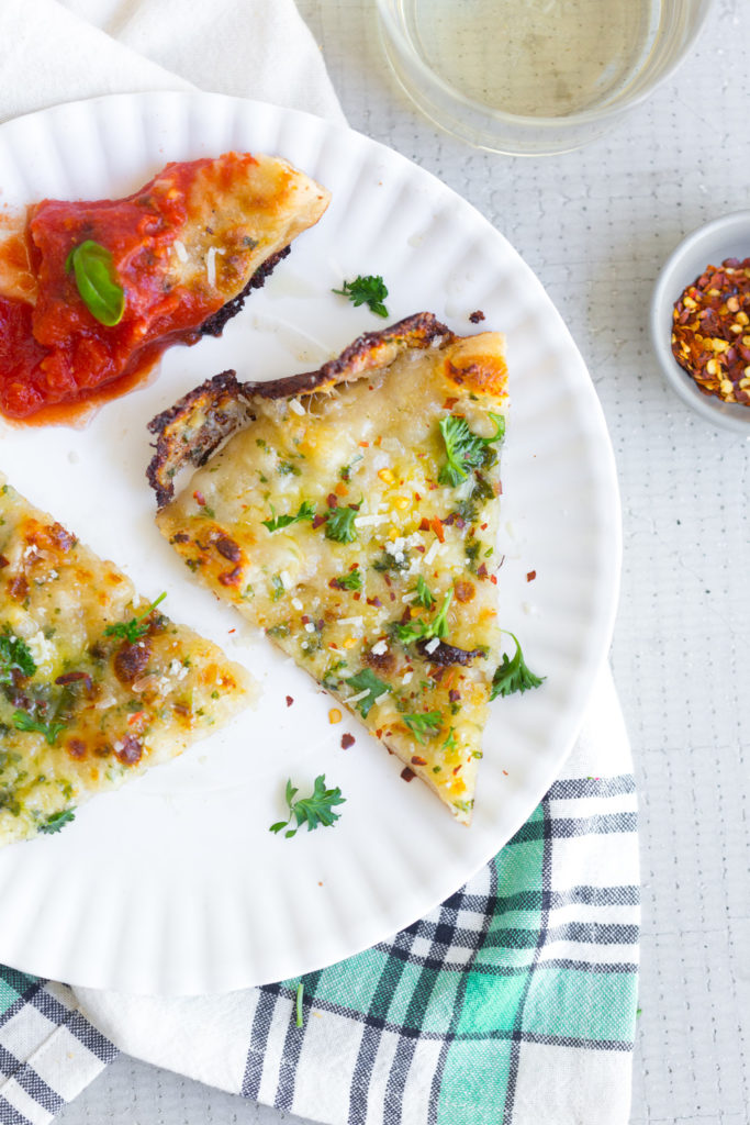 Cheesy Garlic Bread Pizza with Quick & Easy Pizza Sauce