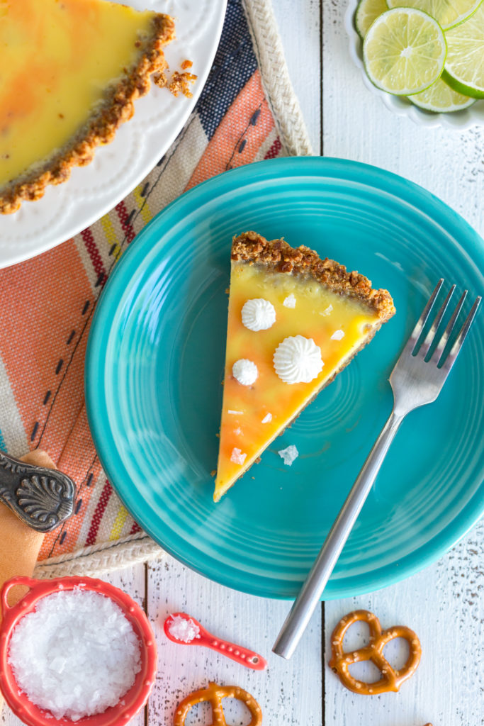 Slice of Grapefruit Margarita Tart with Pretzel Crust