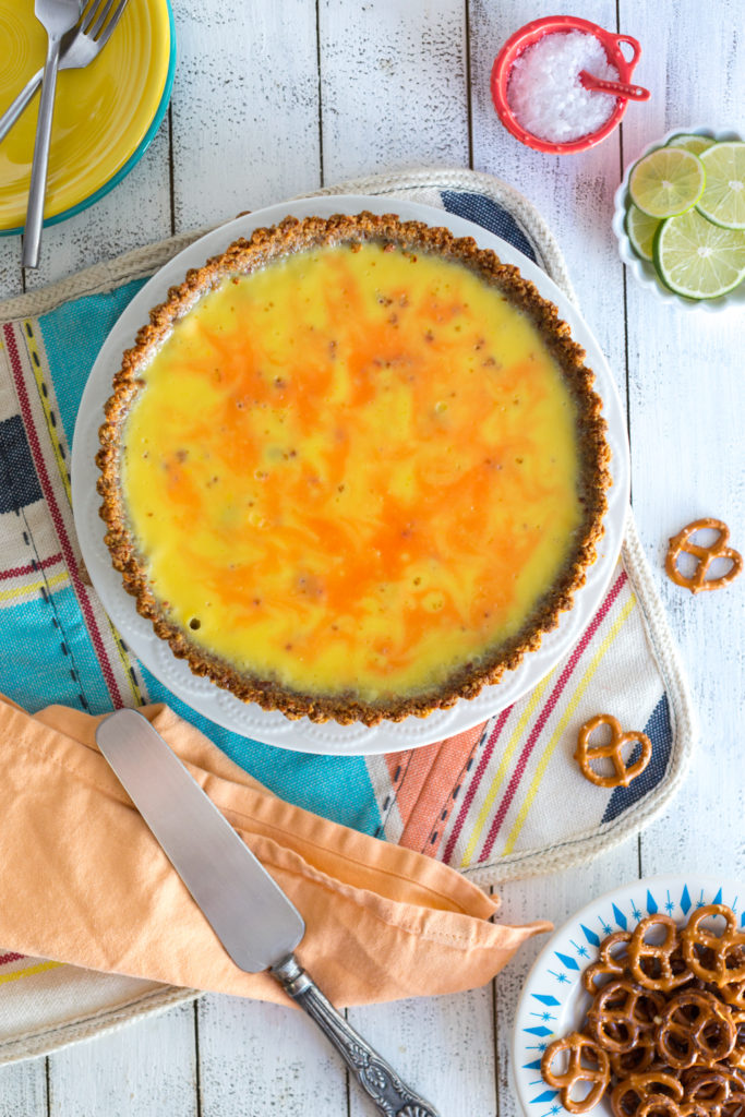 Grapefruit Margarita Tart with Pretzel Crust - baked