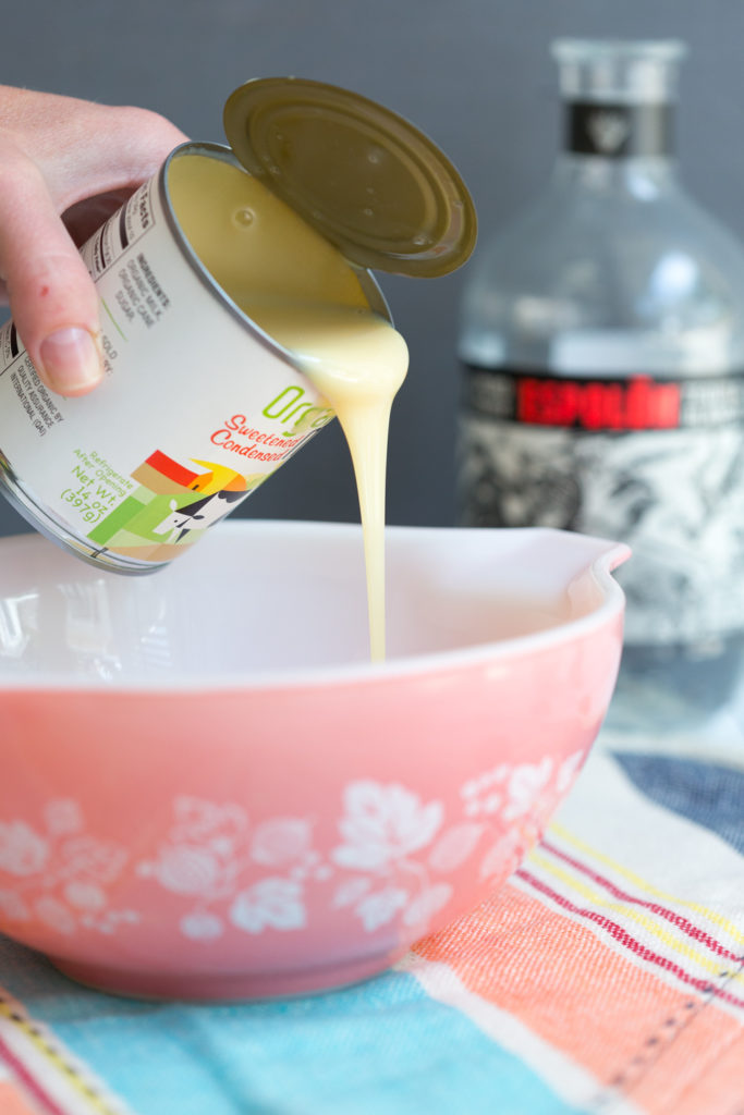 Grapefruit Margarita Tart with Pretzel Crust - adding sweetened condensed milk