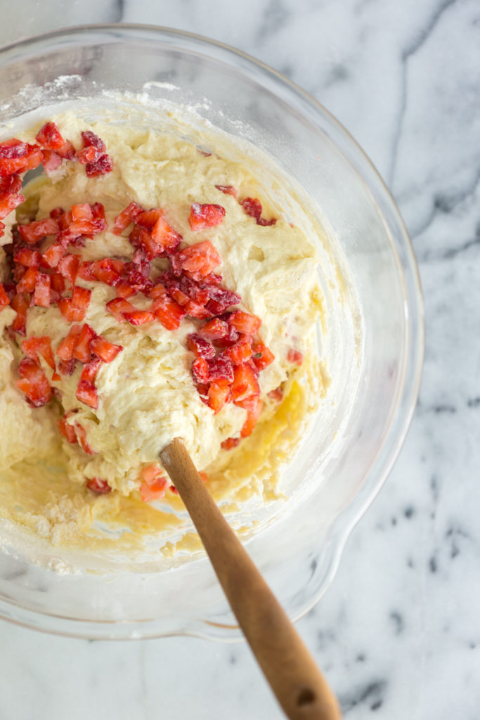 Mini Strawberry Lemon Cupcakes - folding in strawberries