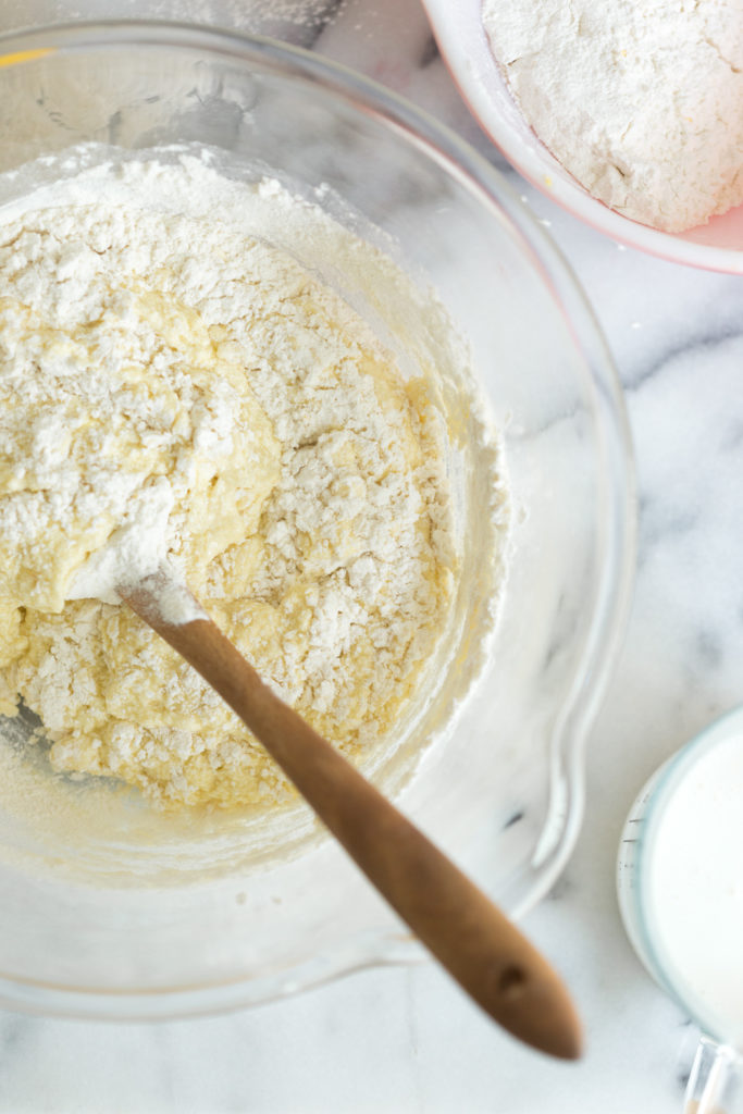 Mini Strawberry Lemon Cupcakes - folding batter