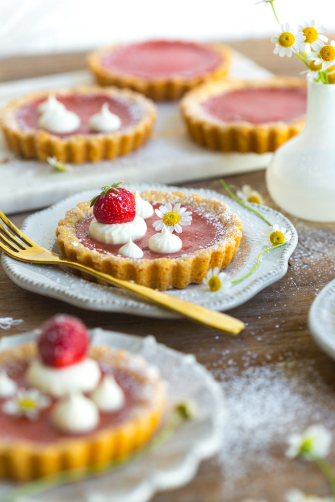 Strawberry Rhubarb Curd Tartlets with creme friache