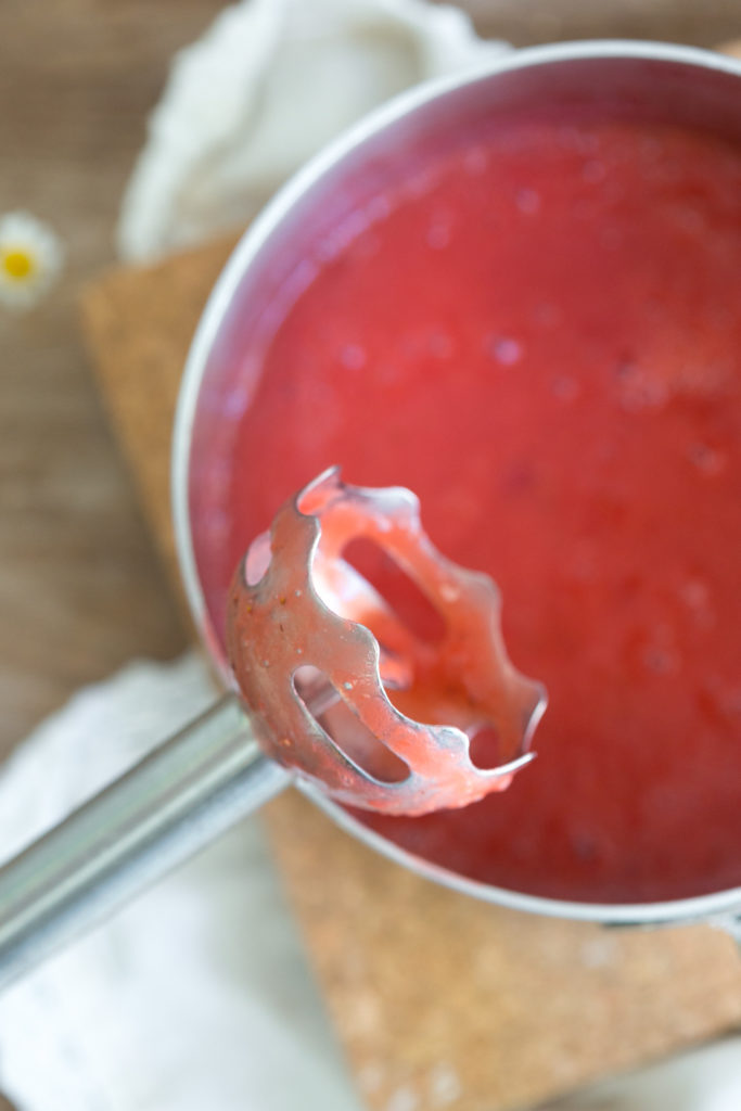 Pureed strawberries and rhubarb for curd