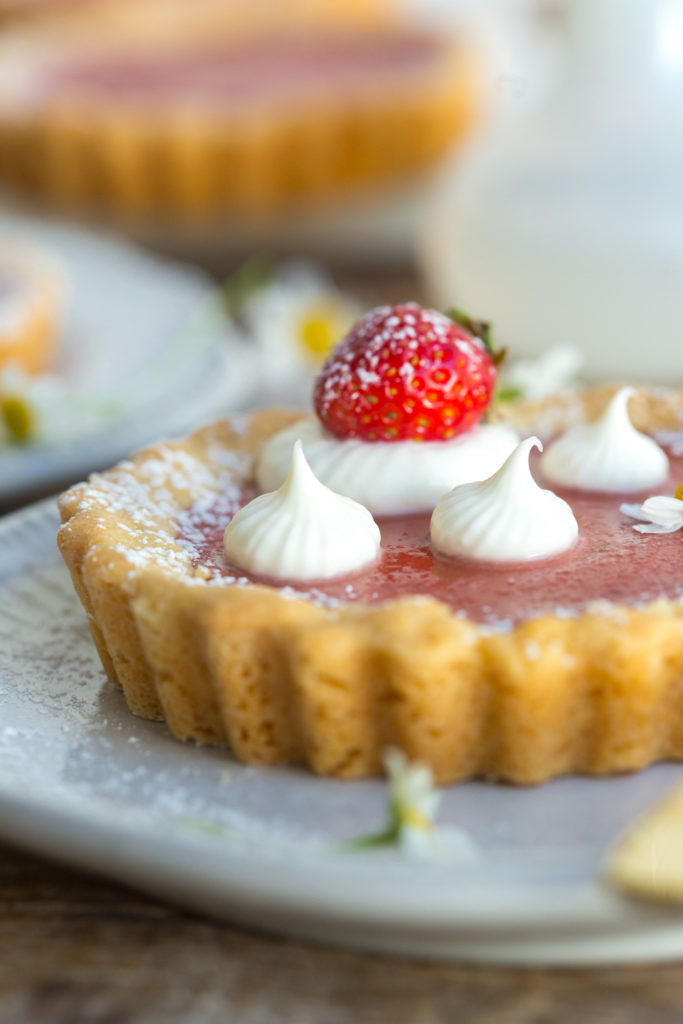 Strawberry Rhubarb Curd Tartlet with creme fraiche