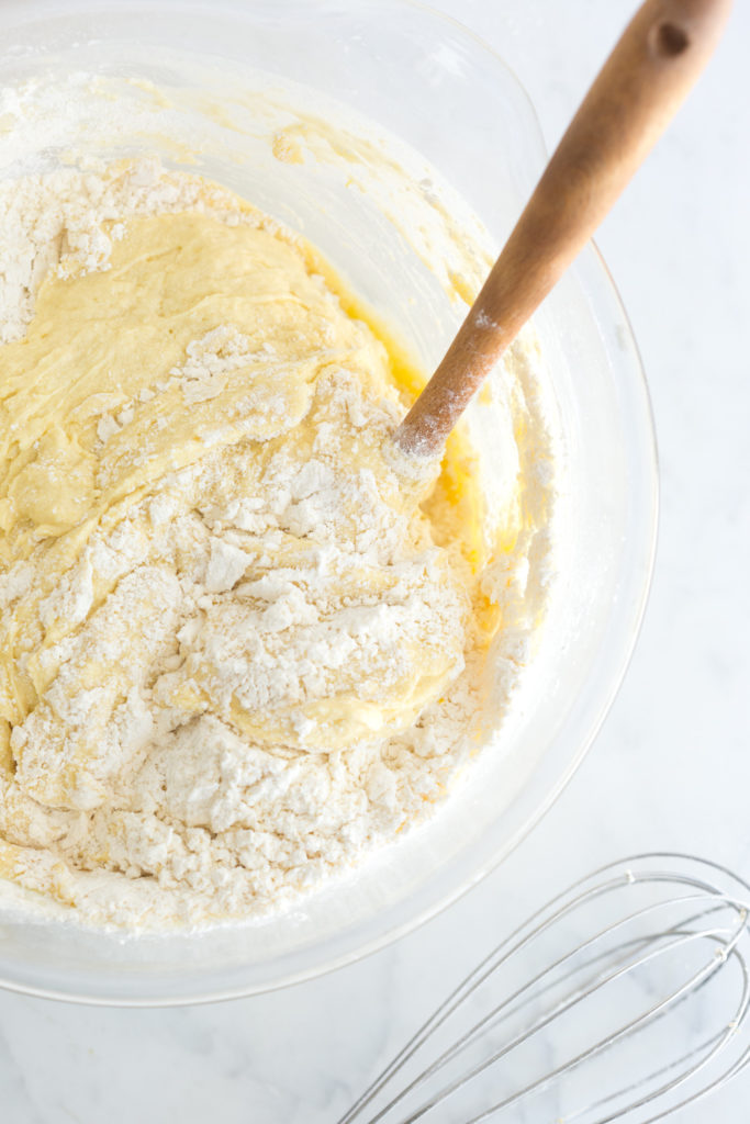 Lemon Chamomile Honey Bundt Cake - folding batter