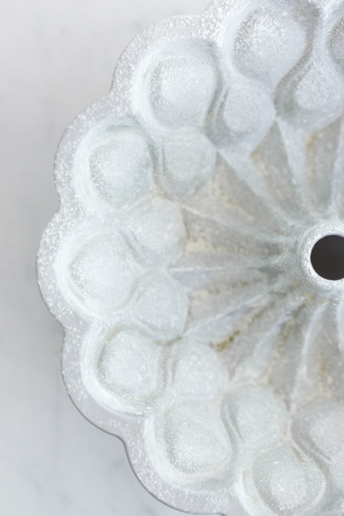 buttered and floured crown bundt pan
