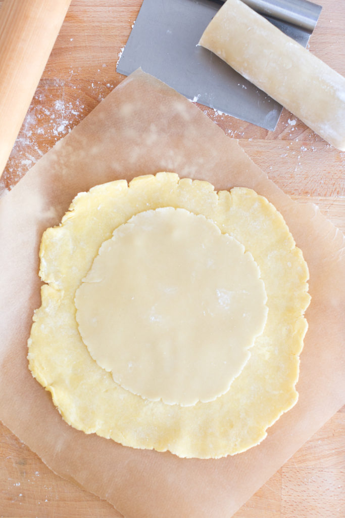 Rolled easy homemade almond paste on galette dough.