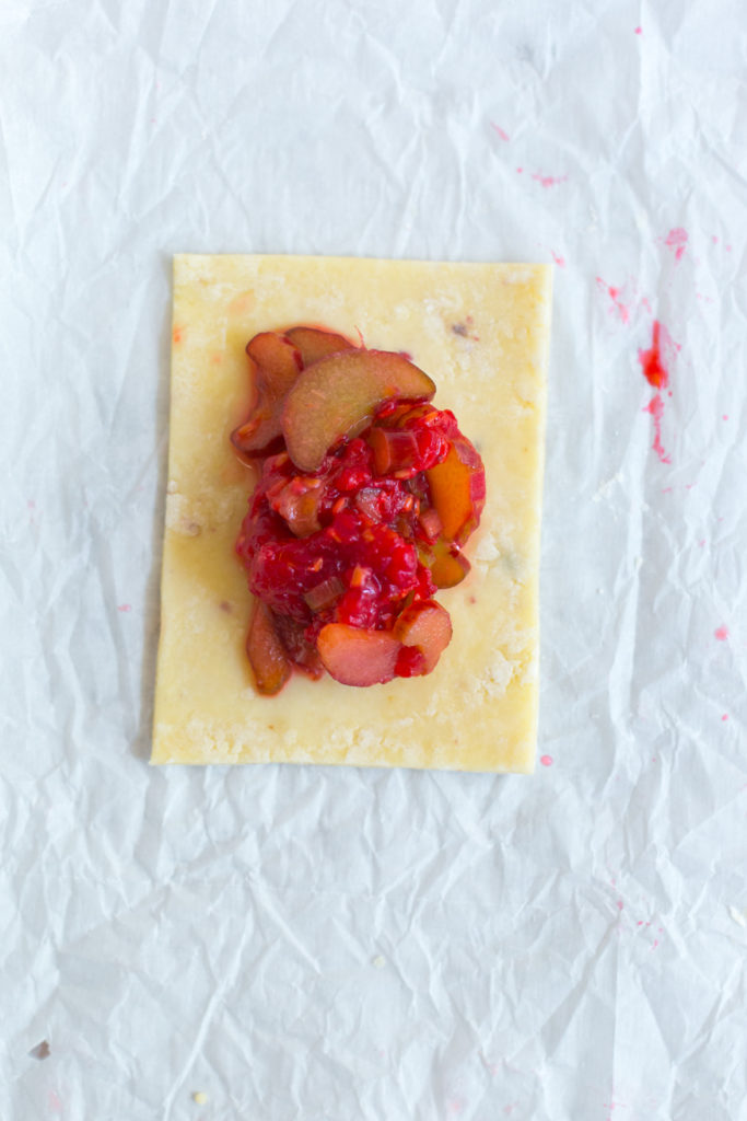 Raspberry Rhubarb Pink Peppercorn Hand Pie assembly