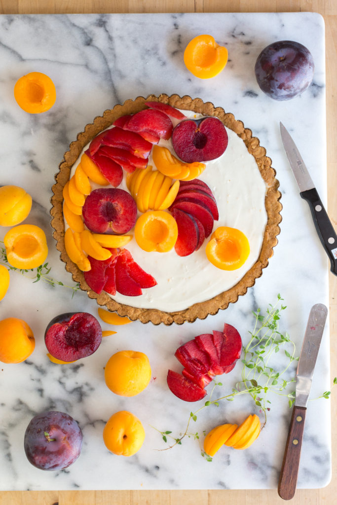 Apricot Plumcot Goat Cheese Tart assembly