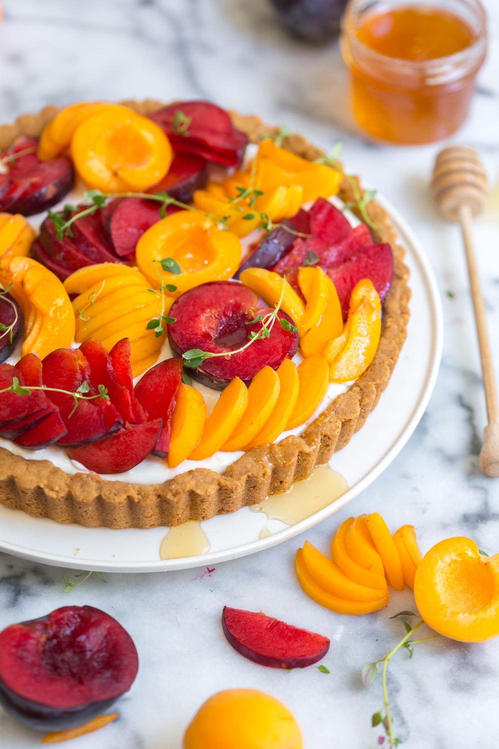 the tart with honey drizzle