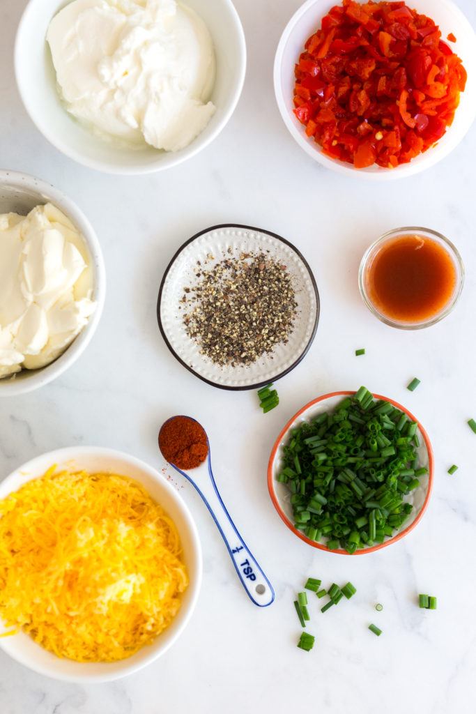 Pimento cheese ingredients for Heirloom Tomato and Pimento Cheese Tart with Cornmeal Crust-26