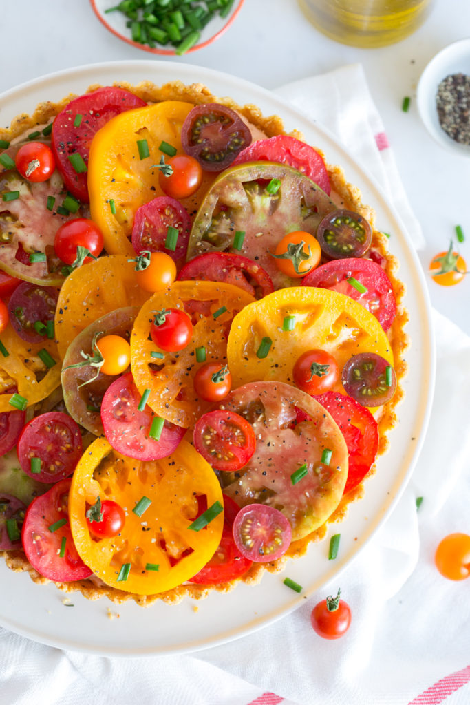 Adding cherry tomatoes to Pimento Cheese Tart